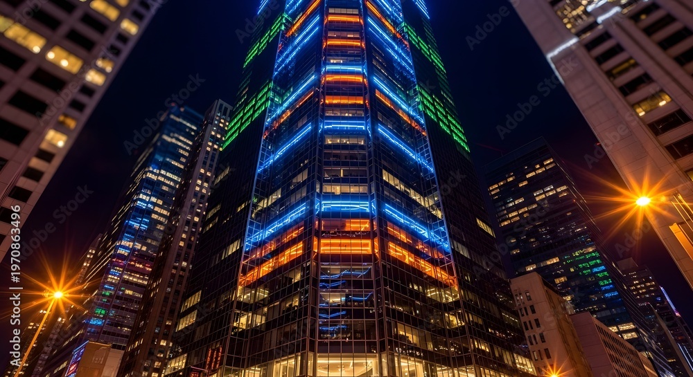 Obraz premium Illuminated Modern Skyscrapers at Night