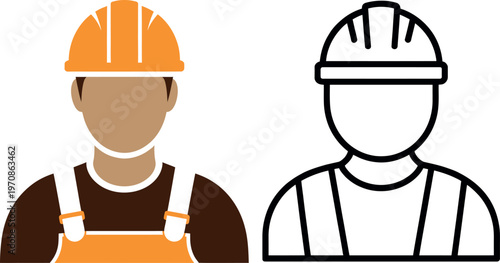 Two construction workers wearing safety helmets and harnesses