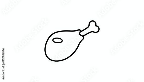 Simple line drawing of a cooked chicken leg, isolated on white background