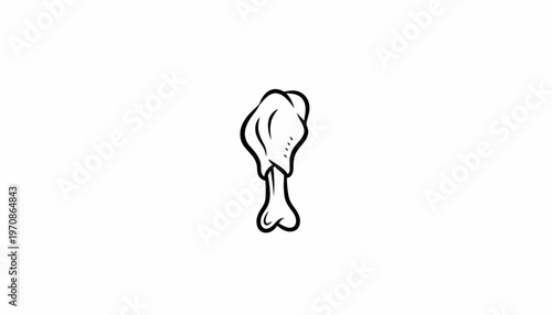 Simple Line Drawing of a Cooked Chicken Leg on a White Background