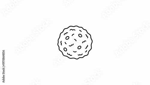 Simple Line Drawing of a Cookie with Chocolate Chips on White Background