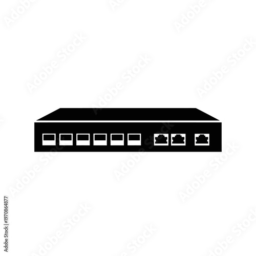 Black Network Switch with Ethernet Ports.
