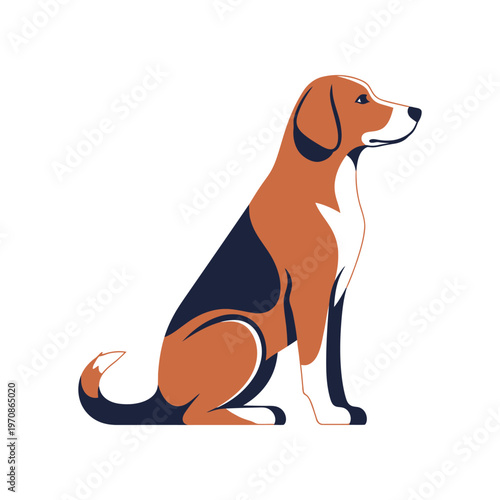 Beagle Dog Sitting Profile View.