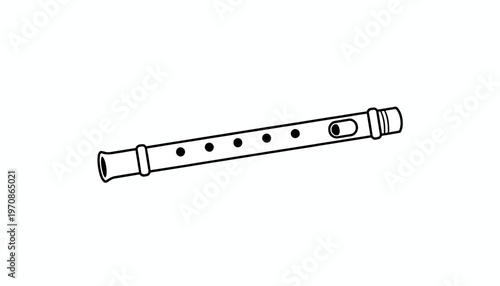 Simple Line Drawing of a Recorder Flute on White Background