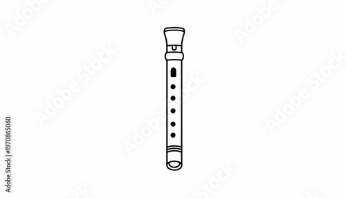 Simple Line Drawing of a Recorder Flute, Musical Instrument Icon