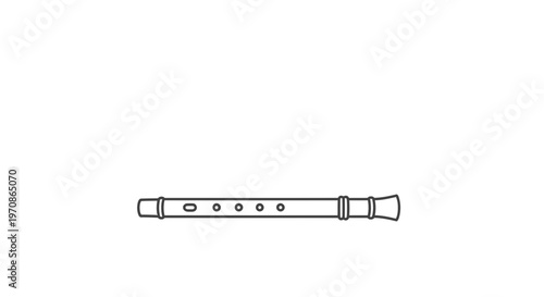 Simple Line Drawing of a Recorder Flute on White Background