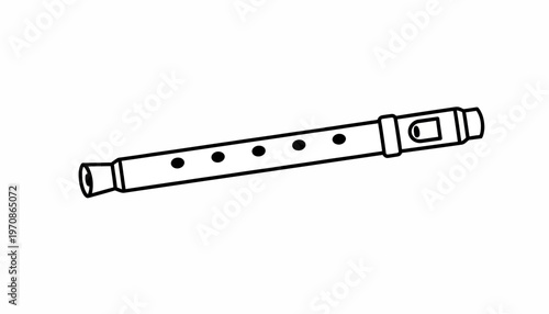 Simple Line Drawing of a Recorder Flute on White Background