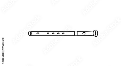 Simple Line Drawing of a Recorder Musical Instrument on White Background