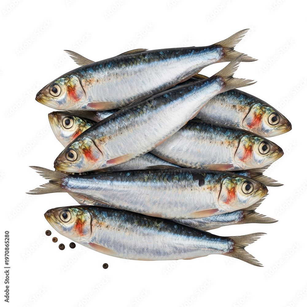 Fototapeta premium Sardines stacked on of each other isolated on transparent background