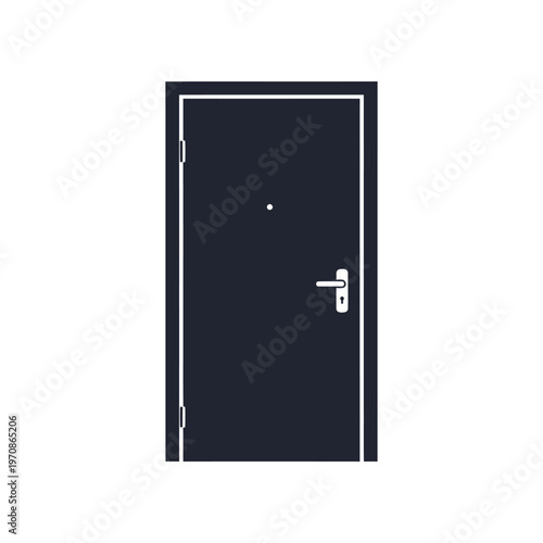 Black door with metal handle.