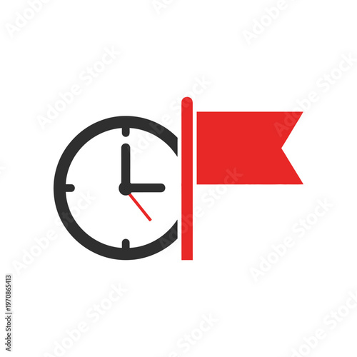 Clock and red flag symbol.