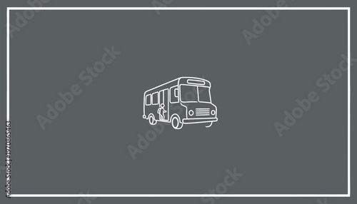 Simple Line Art Bus Icon on Gray Background