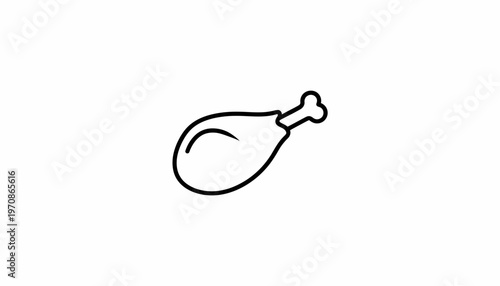Simple Line Art Icon of a Cooked Chicken Leg, Minimalist Food Graphic