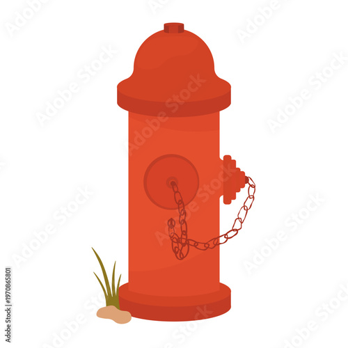 Red Fire Hydrant. Fire safety equipment.  Vector stock illustration. Isolated on a white background.  