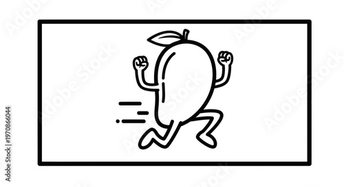 Running Mango Character with Leaf, Fast Fruit, Healthy Food Concept, Cartoon Style