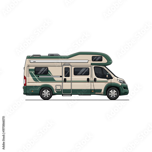 Green and beige camper van vehicle.