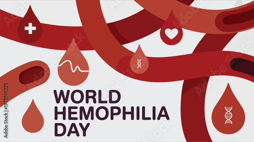 World Hemophilia Day Background With Red Arteries Blood Drops And Medical Icons