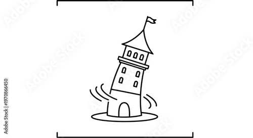 Leaning Tower Illustration: Cartoon Lighthouse Wobbling on Water