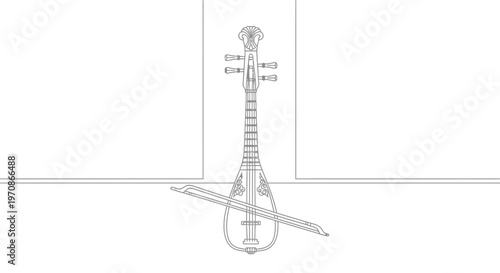 Line Art Drawing of a Lyre and Bow, Musical Instrument Icon, Vector Illustration