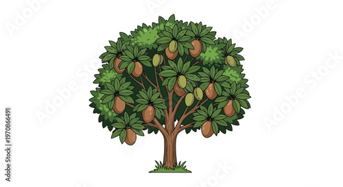 Cartoon Mango Tree Illustration with Ripe Fruits