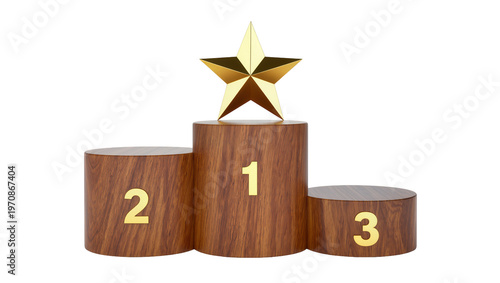 Vászonkép Wooden podiums numbered one two three, topped with golden star award