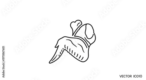Hand-drawn chicken wing icon with chef hat, simple line art vector illustration