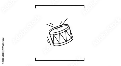 Hand-drawn illustration of a snare drum with drumsticks, symbolizing music and rhythm.