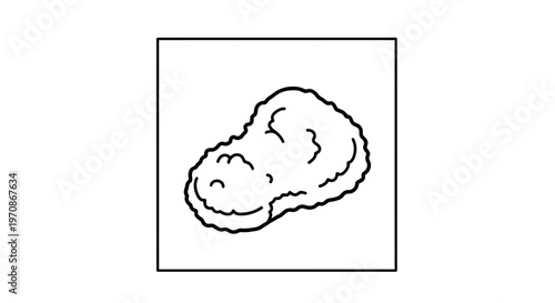 Hand-drawn illustration of a single chicken nugget in black and white outline