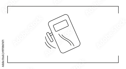 Handheld device with screen and wavy lines, simple line art icon