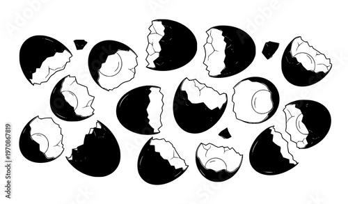 Creative broken egg negative space icon set vector