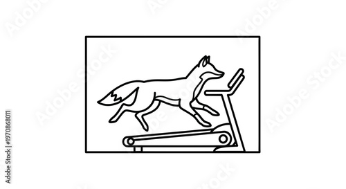 Fox running on treadmill, concept of busy animal, exercise, and fitness