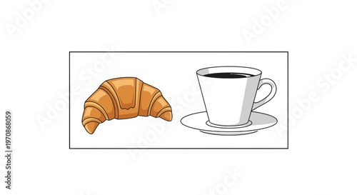 Fresh Croissant and Hot Coffee Cup on Saucer - Morning Breakfast Delight