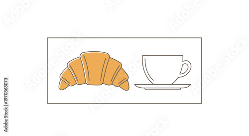 Fresh Croissant and Coffee Cup on Saucer, Breakfast Icon