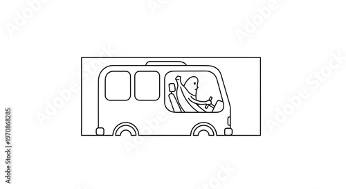 Funny Banana Character Driving a Van, Cartoon Style