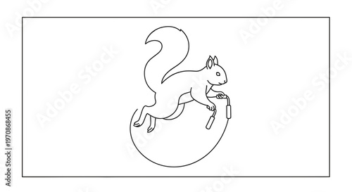 Cute Squirrel Jumping Rope, Line Art Illustration, Fun Activity