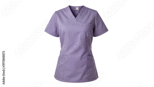 Fotografía Lavender medical scrub top short sleeves v-neck two pockets, uniform apparel