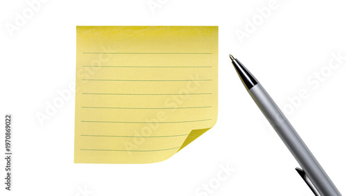 Fotografía Yellow lined sticky note, and sleek black ballpoint pen