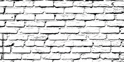 A high contrast black and white graphic illustration featuring a repeating brick wall texture isolated on white background, Vector, illustration