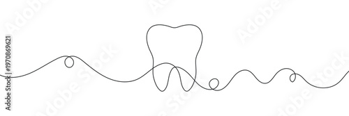 Continuous single line art of teeth and love shape, perfect for minimalist vector illustrations. Teeth and love shape illustration in single line art style, ideal for modern graphic designs.