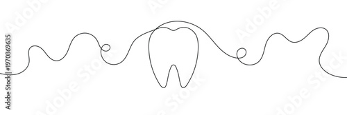 Continuous single line art of teeth and love shape, perfect for minimalist vector illustrations. Teeth and love shape illustration in single line art style, ideal for modern graphic designs.