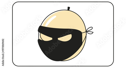 Cartoon Melon Character Wearing Black Ninja Mask, Playful Fruit Bandit Icon