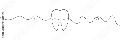Continuous single line art of teeth and love shape, perfect for minimalist vector illustrations. Teeth and love shape illustration in single line art style, ideal for modern graphic designs.