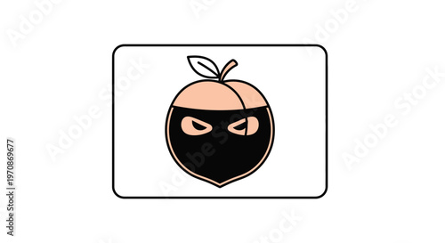 Cartoon Peach Bandit Masked with Eyes Peeking Out, Funny Fruit Character