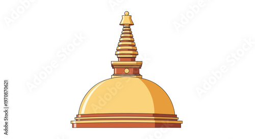 Golden buddhist stupa architecture with ornate spire on white background for cultural and religious concepts