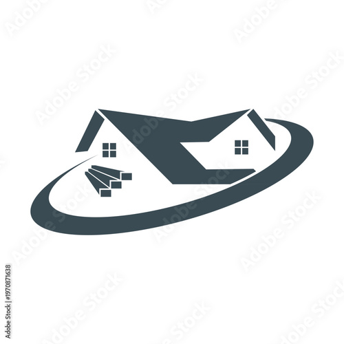 House Roof Windows Swoosh Real Estate Logo Design