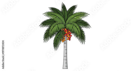 Hand Drawn Illustration of a Tropical Palm Tree with Fruit
