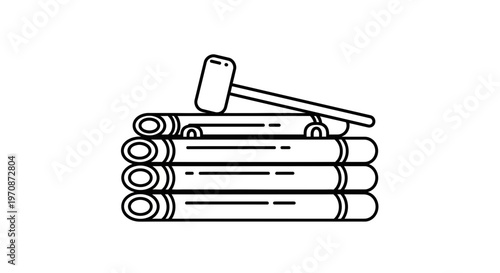 Bamboo Construction Tools: Hammer and Stacked Bamboo Poles