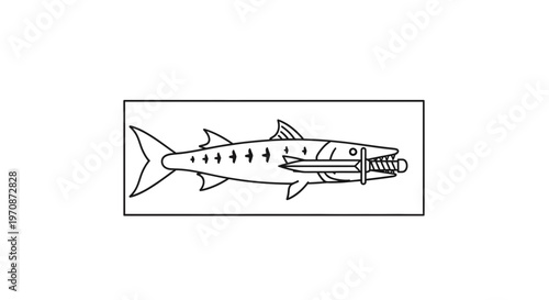 Barracuda Fish Swallowing Sword Symbolizing Danger and Aggression