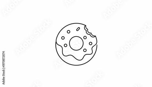 Bitten Donut Icon Outline, Sweet Pastry with Sprinkles, Simple Food Graphic