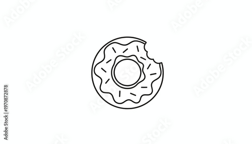 Bitten Donut Icon Outline Vector Illustration, Simple Sweet Pastry Drawing